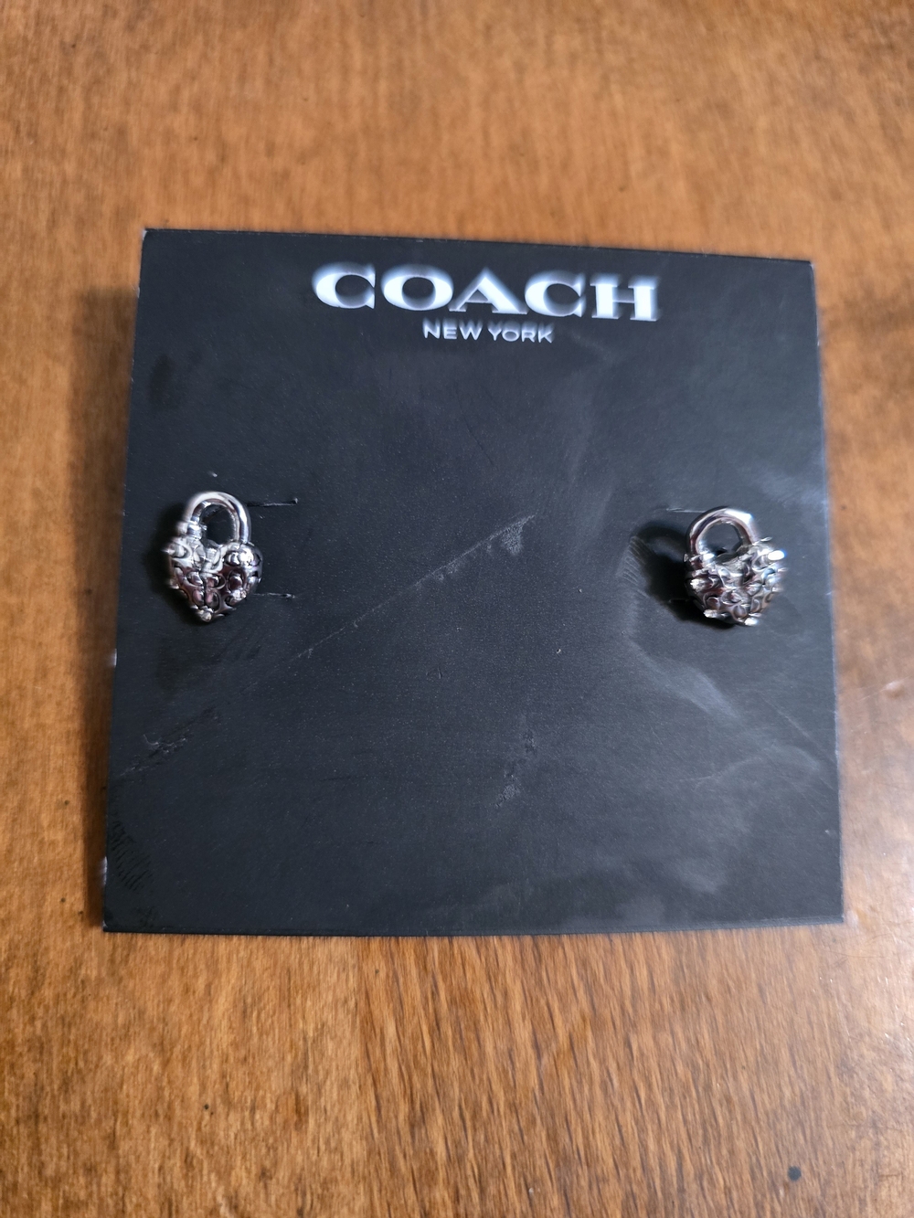 COACH Heart Padlock Silver Stud Earrings - Silver